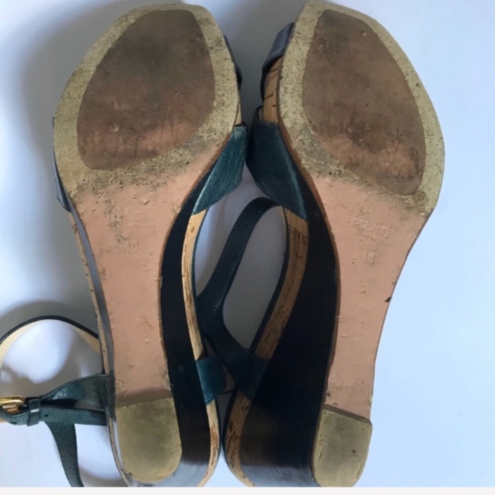 Prada Vitello Shine Denim Wedges Size 10/40 Italy - Picture 4 of 8